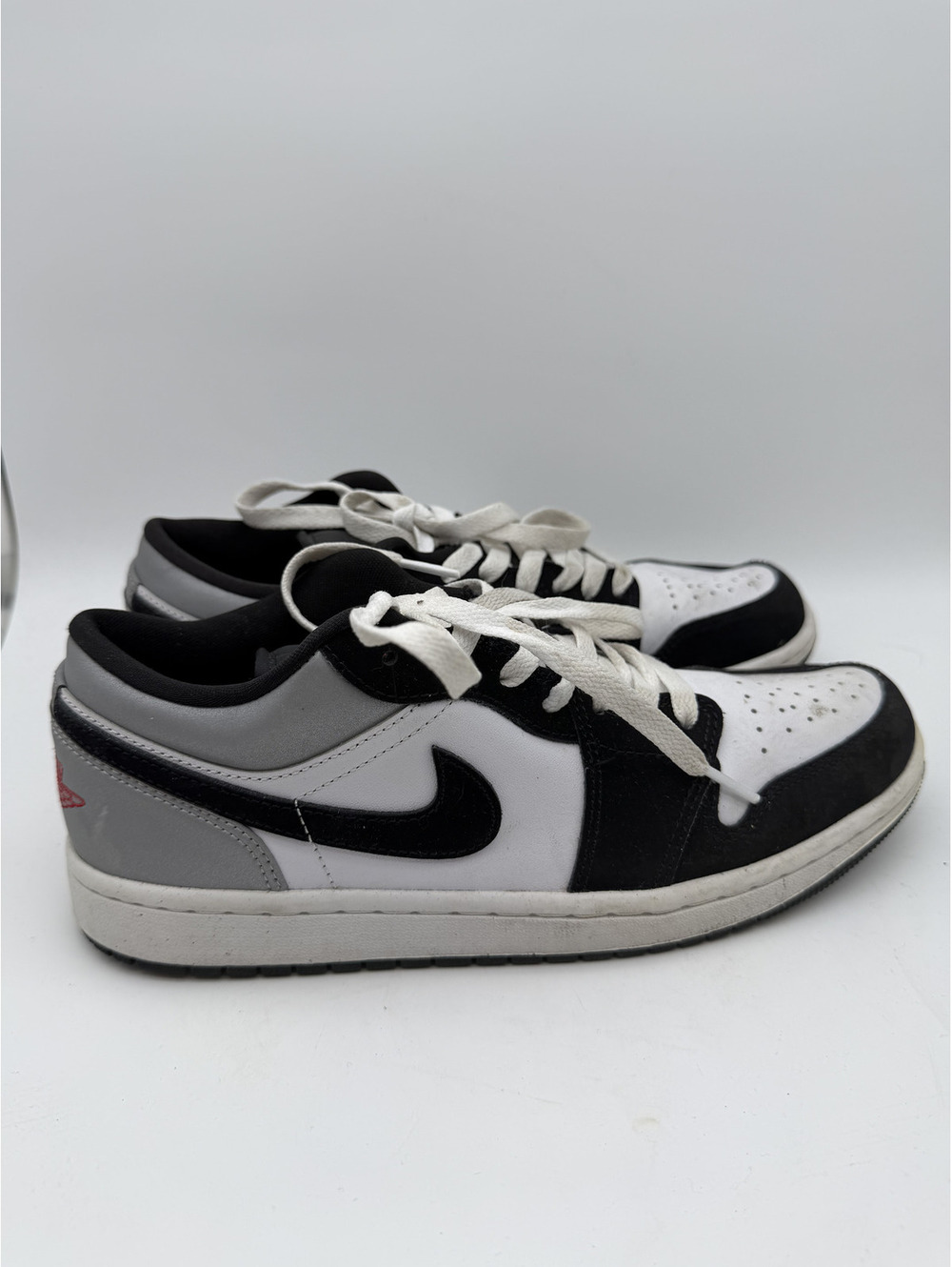 Air Jordan 1 Low Black, White, and Gray Sneakers, Size 8.5